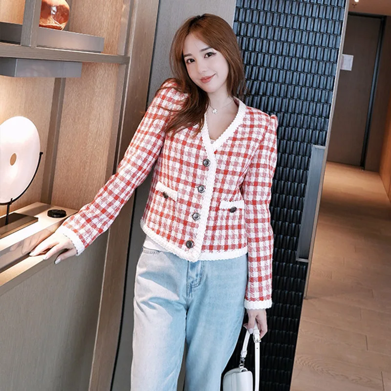 Осень 2020 модные твидовые пальто и куртки женская укороченная твидовая куртка