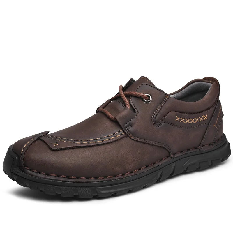 

Men's Leather Casual Shoes Outdoor Non-slip Rubber Bottom Grip Hiking Trekking Flats Sneakers Large Size Work Footwear for Men