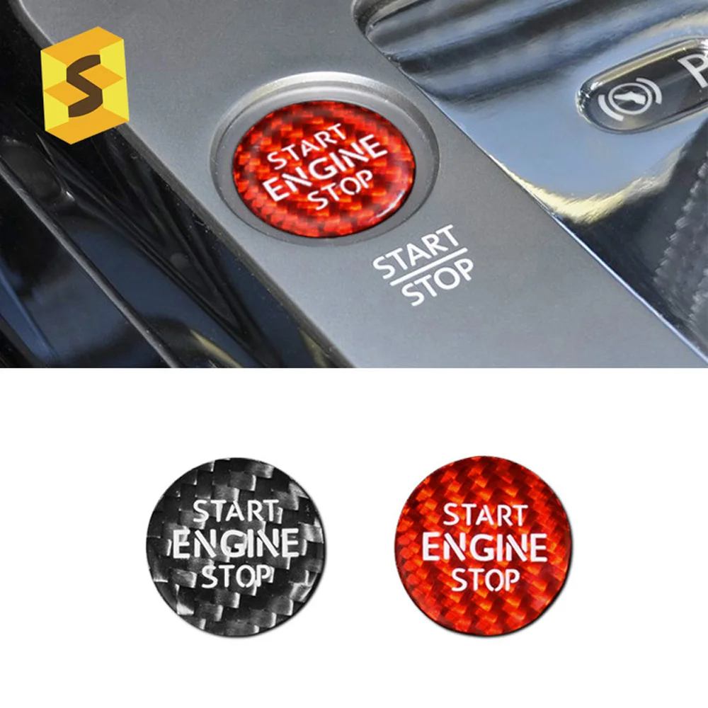 

For Volkswagen Touar Phaeton Real Genuine Carbon Fiber Car Engine Start Stop Switch Button Trim Cover Stickers Decals Stying