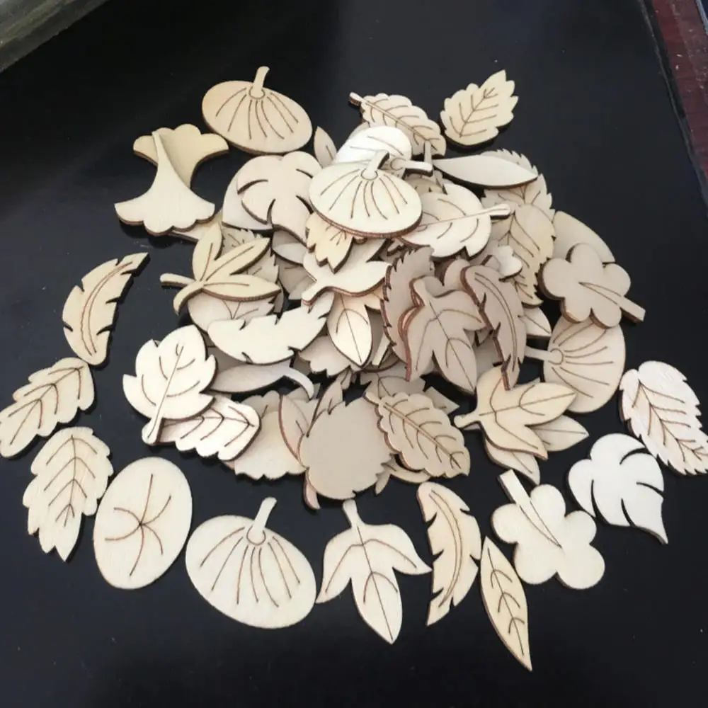 100 шт поделки своими руками деревянные чипсы в форме листа смешанные украшения