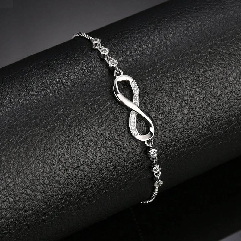 

2019 New Luxurious Crystal Bracelet Silver Color Adjustable Infinity Charm Bracelets For Women Fashion Jewelry Dropshiping
