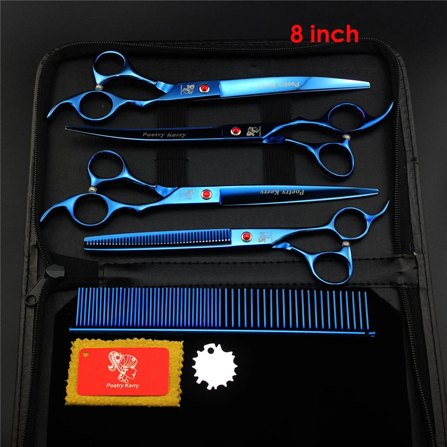 8inch Профессиональные 7 дюймов 8 дюймов 4 шт.+ сумка ножницы для стрижки домашних животных наборы ножницы для стрижки собак Ножницы Для Стрижки и истончения и изогнутые ножницы для домашних животных - Цвет: 8inch
