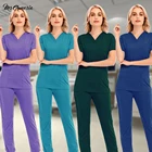 Унисекс медицинская униформа для врачей, костюм-скраб, набор медицинских хирургических скрабов с V-образным вырезом, однотонная Стоматологическая деталь