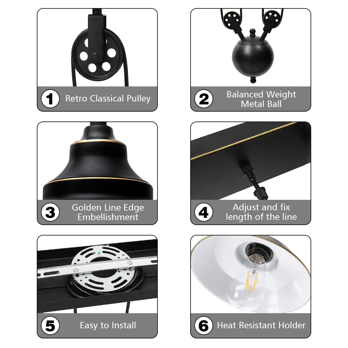 

3 Heads Pendant Light E26 Vintage Loft Retro Sconce Hanging Pulley Lamp Fixtures Restaurant Bar Home Decoration AC110-240V