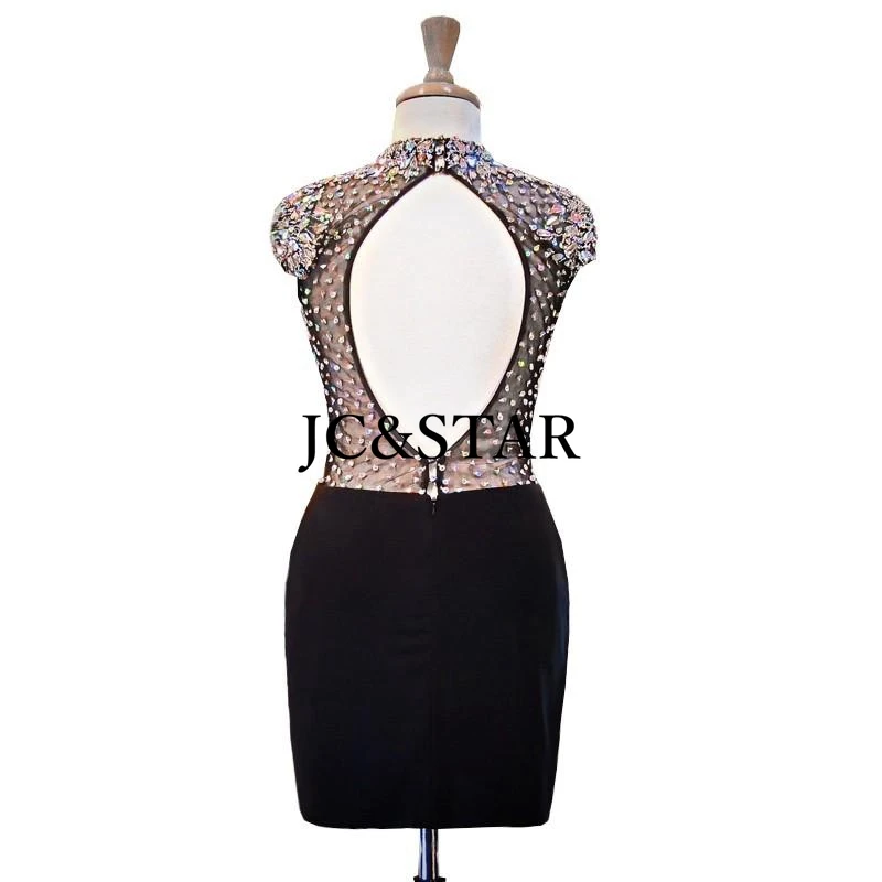 Коктейльное платье-Русалка с коротким рукавом и высоким воротом блестящее