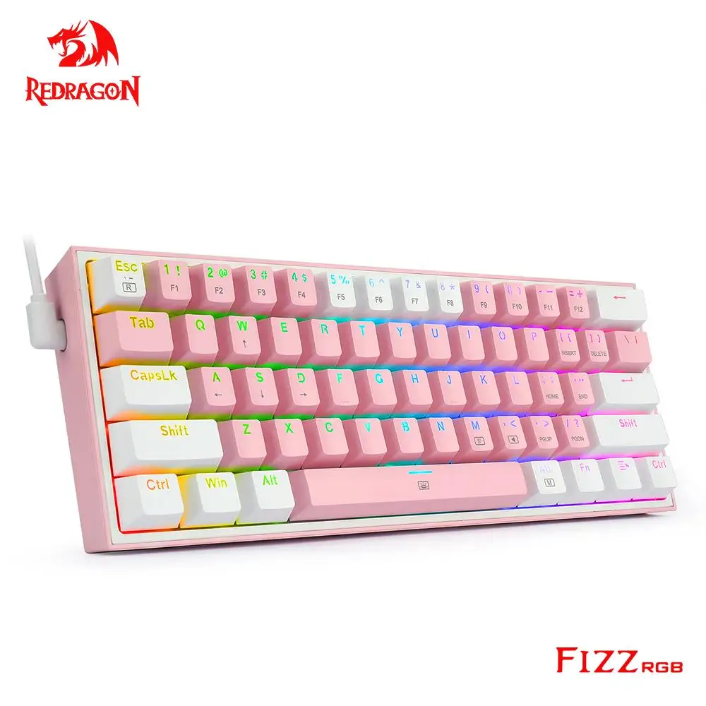 Механическая игровая мини-клавиатура REDRAGON Fizz K617 RGB USB с красным переключателем, 61 клавиша, проводная Съемная клавиатура с кабелем, портативная, для путешествий