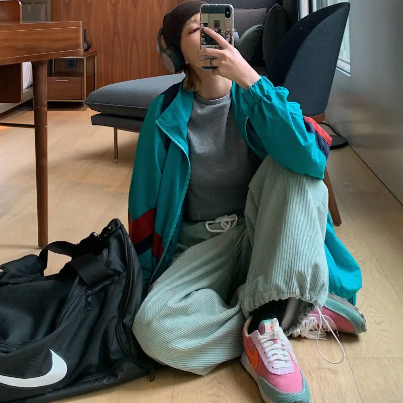 

Corduroy Pants Women Sweatpants Oversized Straight Trousers 2021 Winter Vintage Korean Beam Feet Harem Pant Baggy High Waist