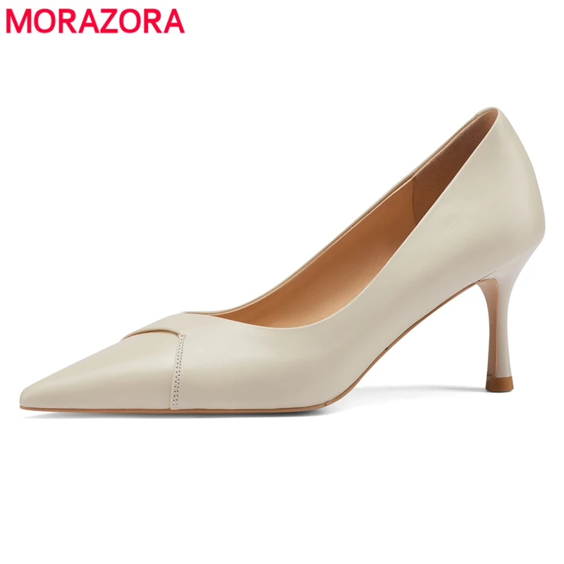 

Женские туфли на высоком каблуке MORAZORA, черные или белые однотонные туфли из натуральной кожи на высоком каблуке, весна-лето 2019