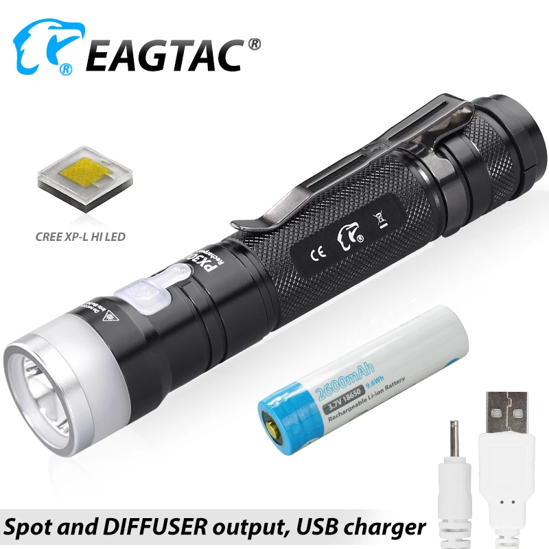 EAGTAC PX30LC2 DR диффузор XPL HI светодиодный 1760 лм USB Перезаряжаемый Фонарик Nichia 219C 18650 в