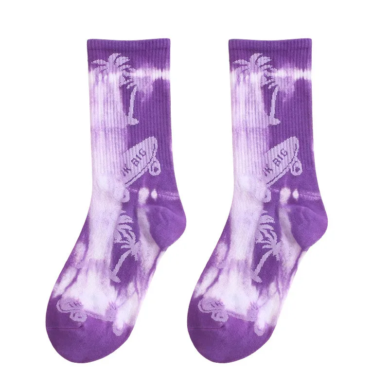

Men's socks tie-dye funny hip-hop skull man coconut tree Harajuku street skateboard colorful gradient funny couple socks