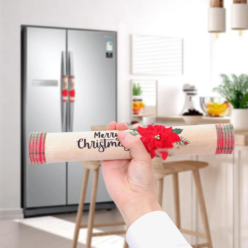 

3 шт. рождественские украшения, дверная ручка, перчатки для холодильника, льняная машина, вышивка, домашнее рождественское украшение, крышка для микроволновой печи