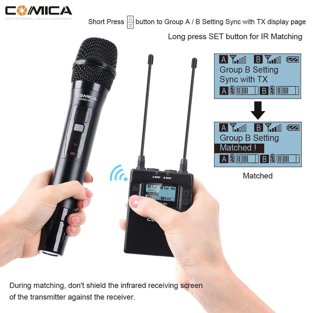COMICA CVM-WM300B/D Металлический UHF 96-канальный беспроводной моно/стерео петличный