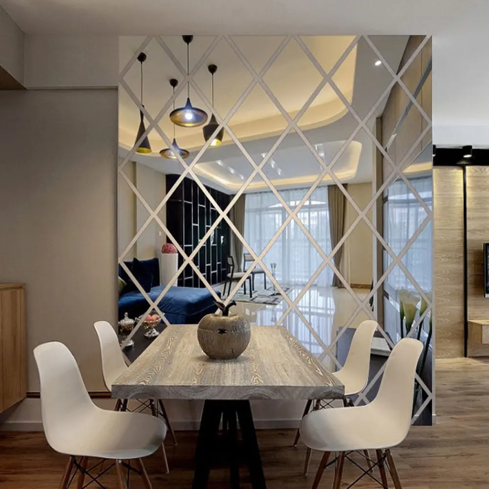 

17Pcs DIY 3D Mirror Wall Stickers Diamonds Triangles Acrylic Wall Mirror Stickers for Kids Room Living Room Home Decor