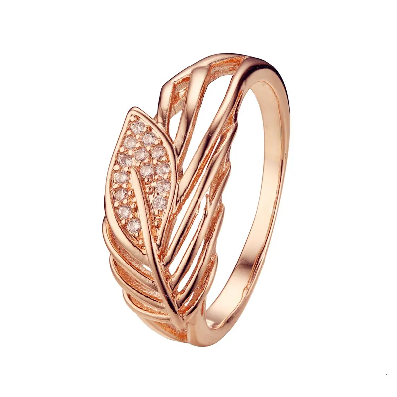 

New 585 Gold Color Women Rings Whitel Stone Leaf Shape Lady Jewelry Trendy Vintage Women Ring