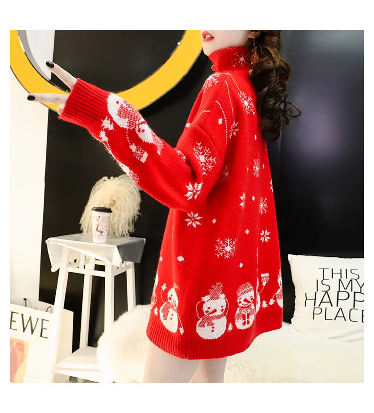 

Fashion knitted turtleneck sweater Thicken Bottoming Christmas sweater basis turtleneck Long sleeve Korean winter sweater women