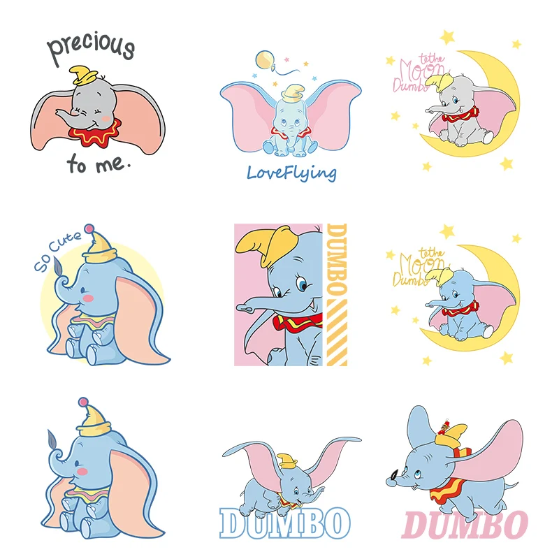 

Cartoon cute baby flying elephant letter Disney sticker Heat Transfer PVC Patch Clothing thermoadhesive patches Iron on patches