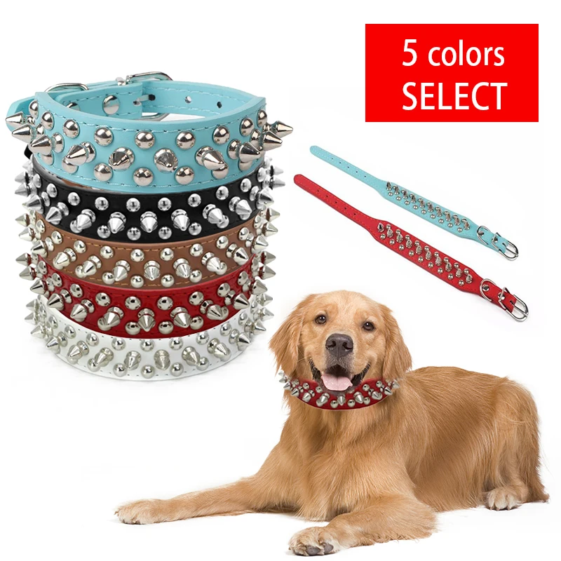 

2020 New Transer Pet Dog Supplies PU Leather Punk Rivet Spiked Dog Collar Pet Collars For Small Dog Cat Dropship