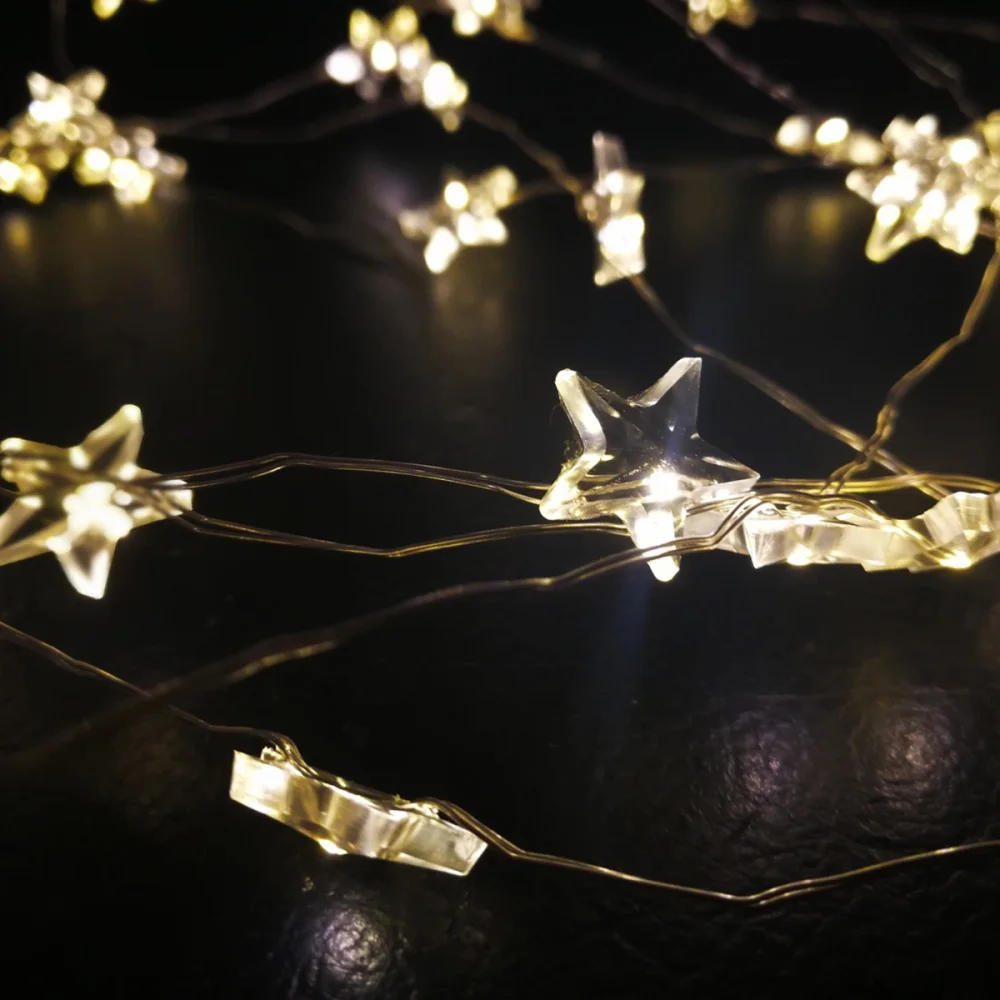 

2M 20-LED Star Copper Wire String Lights Battery Operated Fairy Lights for Christmas Holiday Wedding Party Home Garden Yard Deco