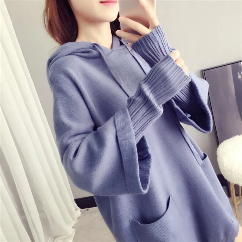 2019 женские свитера на весну и осень Однотонный свитер с длинными рукавами