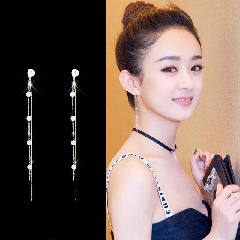 

Fashion Women Fringed Pearl Long Earrings Milan Design All-Match Ear Pendant Party Wear Jewelry Accessories Female Couple Gifts