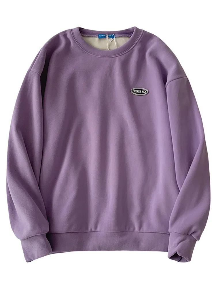 

Yeeloca Spring Women's Plush Thickened Pink Sweatershirt Female Casual Long Sleeve Pullovers Loose Korean Round Neck Fleece Top