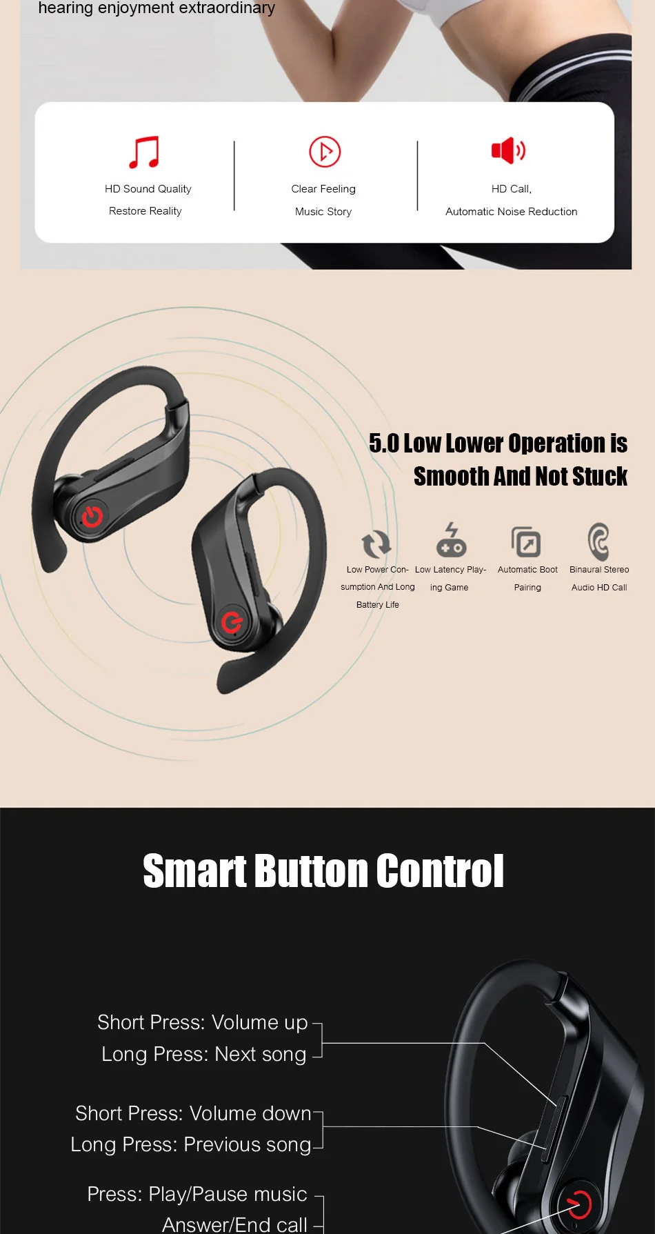 Bluetooth 5,0, беспроводные наушники, спортивные, водонепроницаемые, свободные руки, наушники-вкладыши, гарнитура с микрофоном+ зарядная коробка для iPhone, Xiaomi