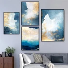 Абстрактная Золотая синяя Картина на холсте скандинавский Пейзаж Настенный постер для гостиной спальни украшение для дома без рамки