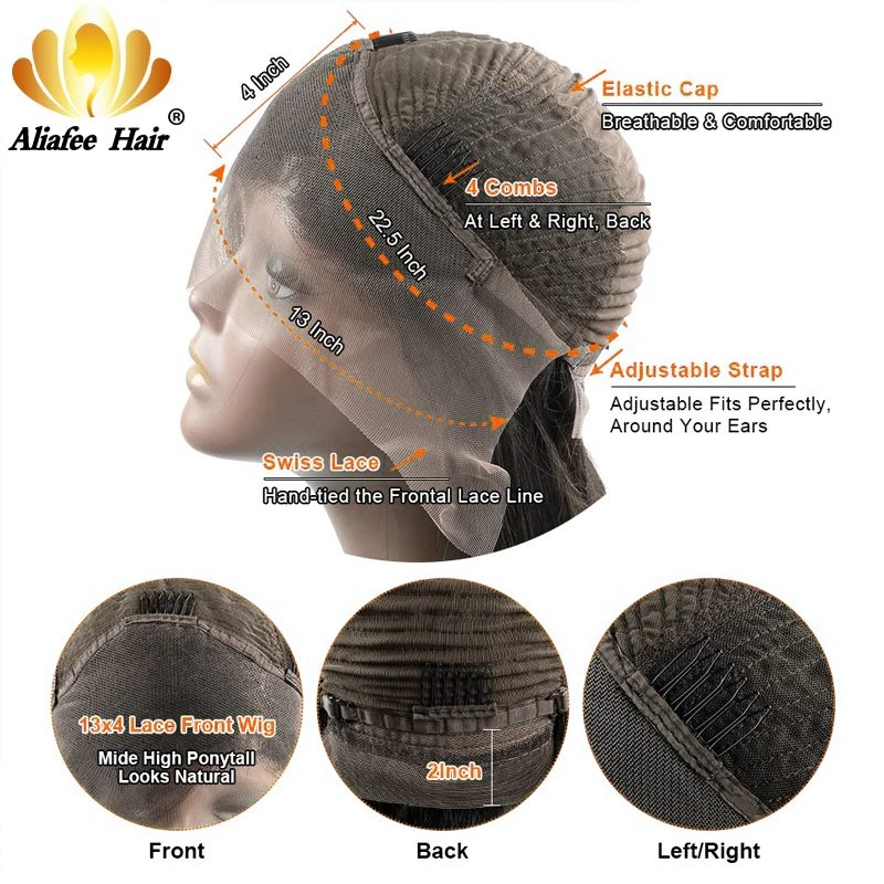 Волосы Remy AliAfee с коротким ворсом и завитком 13х4|Парик из натуральных волос на