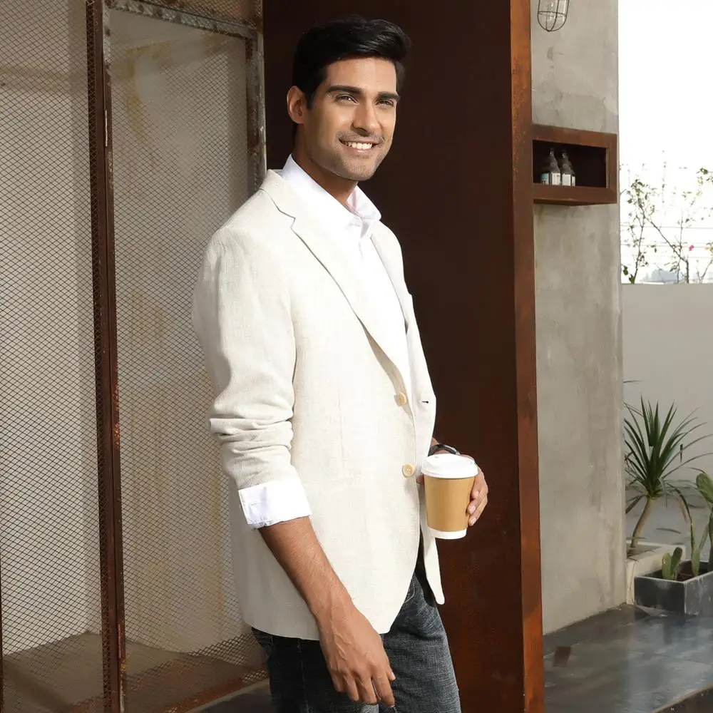 Мужской льняной пиджак PAUL JONES с двумя пуговицами и карманами дышащий блейзер