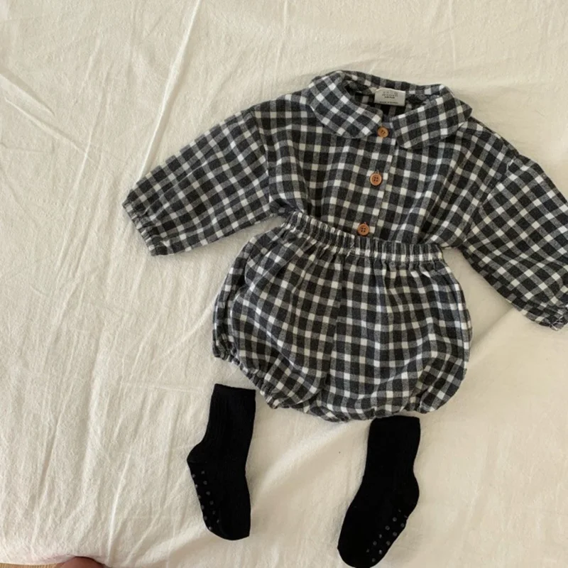 

Baby Clothing Plaid Full Sleeve Shirt and Bloomer 2pcs Boys Clothes Set Fashion Toddler Girls Set