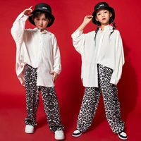 kid cool hip hop clothing white oversized shirt top loose streetwear leopard print pants for girl boy jazz dance costume clothes