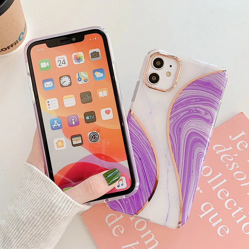 

New 2021 fashion electroplating art stitching four-corner anti-fall mobile phone case is suitable for Apple 7 Plus 11 Pro MAX XR