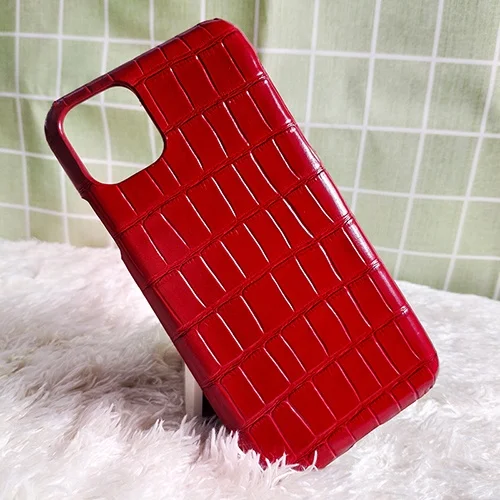 Красный Крокодиловая кожа, натуральная кожа, деловой чехол для iPhone X, XR, XS, 11 Pro, MAX, Настоящая Натуральная Воловья кожа, кнопка, Открытый Чехол для телефона - Цвет: Красный