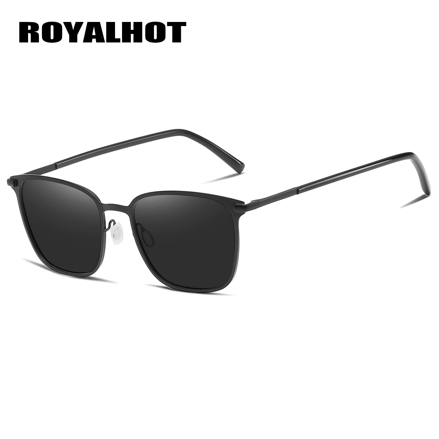RoyalHot, мужские, женские, ретро, поляризационные, сплав, квадратная оправа, солнцезащитные очки, для вождения, солнцезащитные очки, оттенки, Oculos masculino, мужские, 900120 - Цвет линз: Black Grey