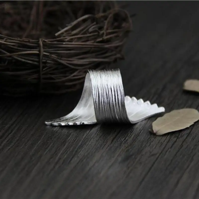 Женские кольца с цветком ручной работы в полоску широкие листьями из чистого