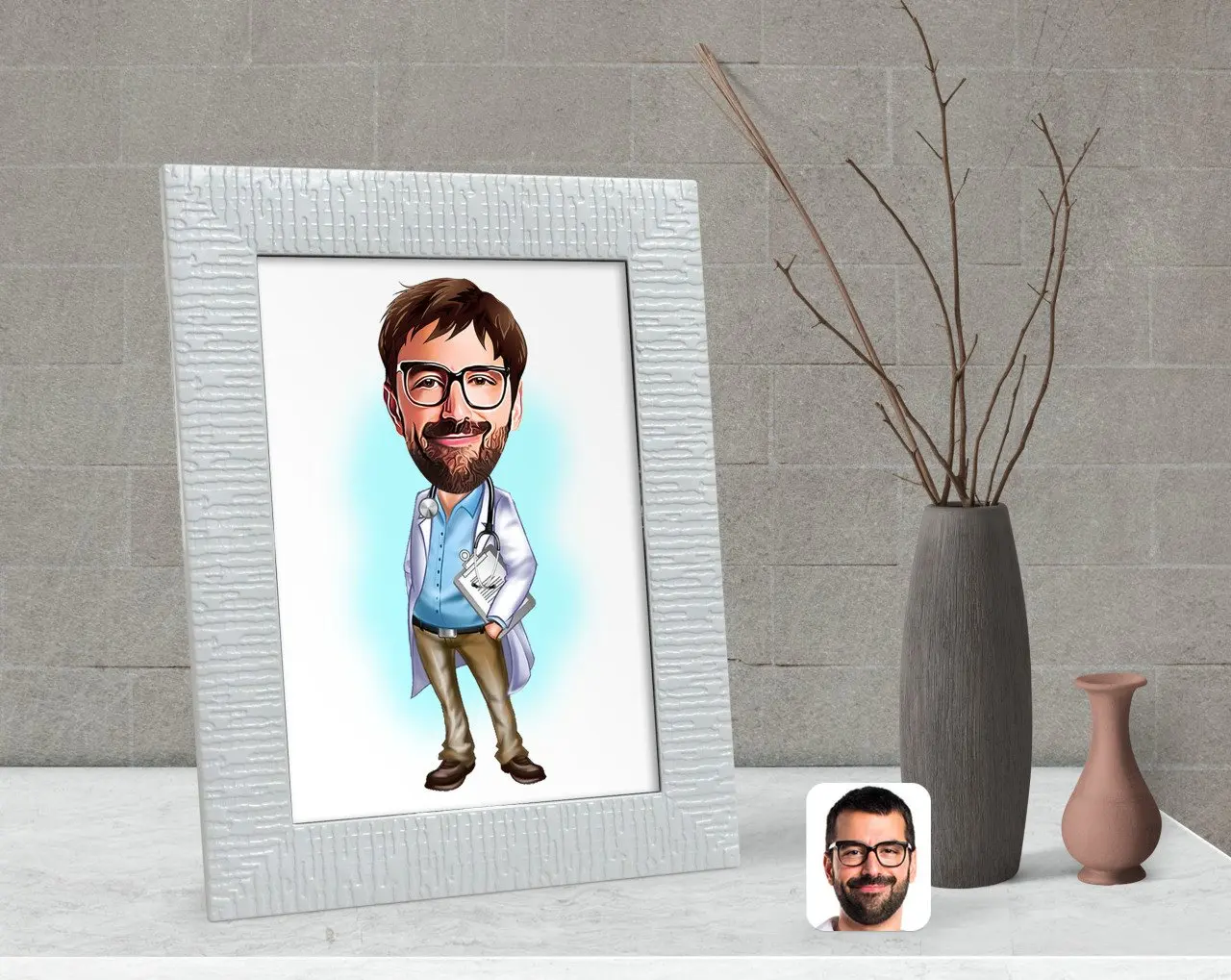 

Персонализированный мужской доктор карикатура декоративный Çerçeve-8