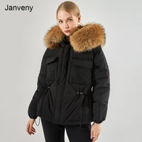 janveny luxury big real raccoon fur hooded 2021 waterproof winter down jacket women 90 duck down puffer coat female short parka