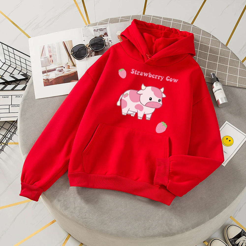 Sweat Capuche Femme Hoodie Oversize Woman Thick Sweatshirt Pink Harajuku Kawaii Strawberry Milk Printed Hoodie Sweetshirt Suit