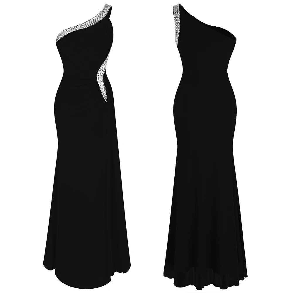 Angel-Fashion украшенное бисером плечо Ил платье со складками вечернее платье vestido de noiva 411 зеленый - Цвет: 411 Black
