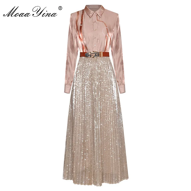 MoaaYina модный дизайнерский комплект весна лето женская рубашка с длинными