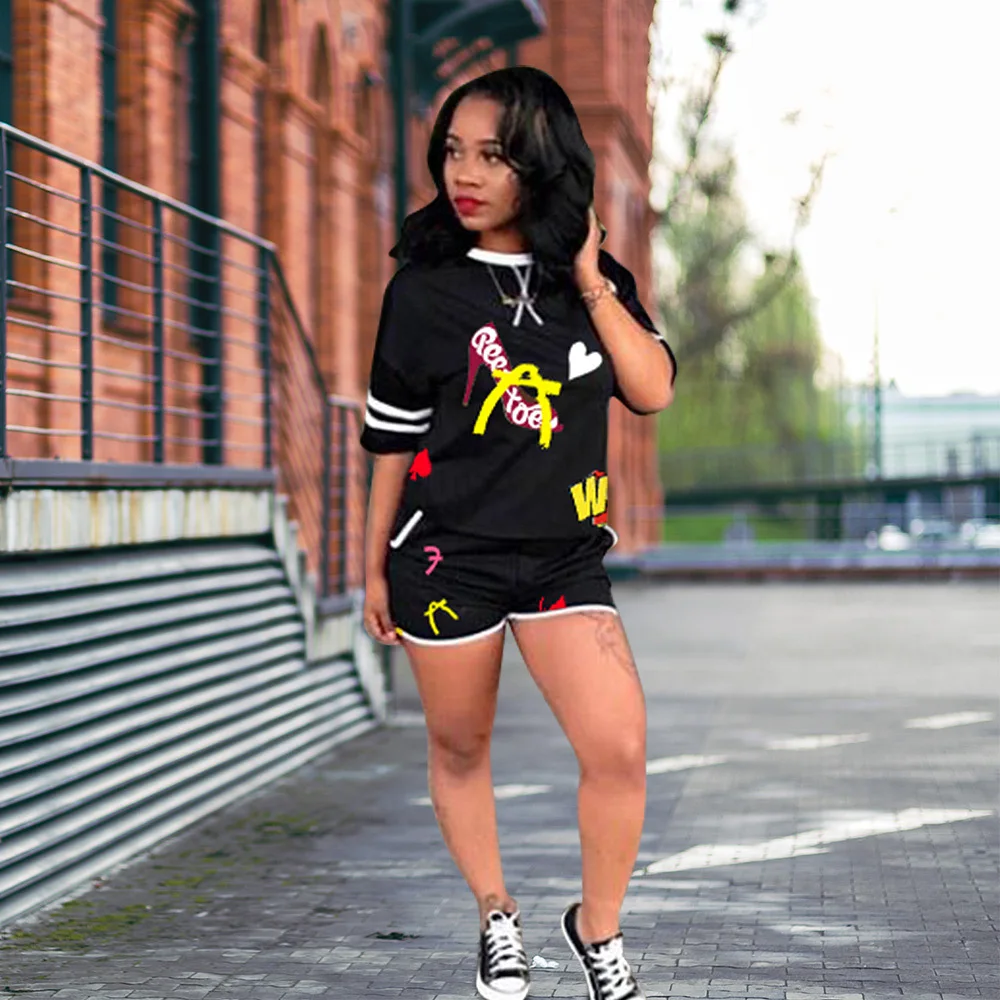 2019 мультяшный комплект из двух предметов Короткие комплекты размера плюс