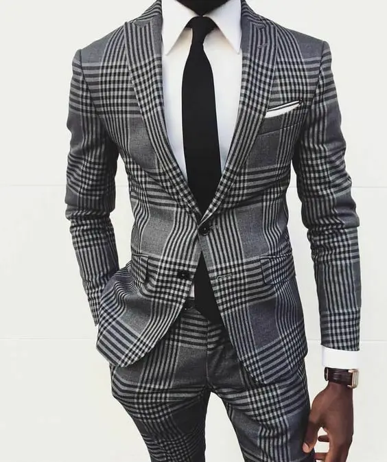 Твидовый мужской костюм Прямые свадебные костюмы Slim Fit homme 2 фото на заказ Деловая