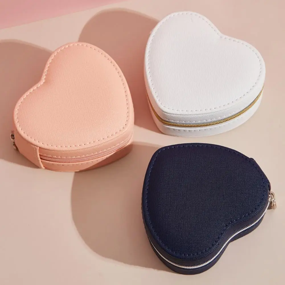 

Jewelry Box Portable Heart Shape Design Faux Leather Jewelry Organizer Storage Earring Display Case Holder Women Travel Case