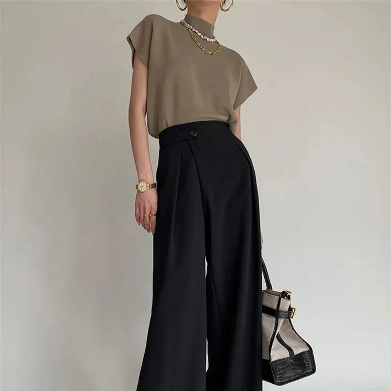 Женский винтажный жилет черный трикотажный топ свободного покроя с коротким