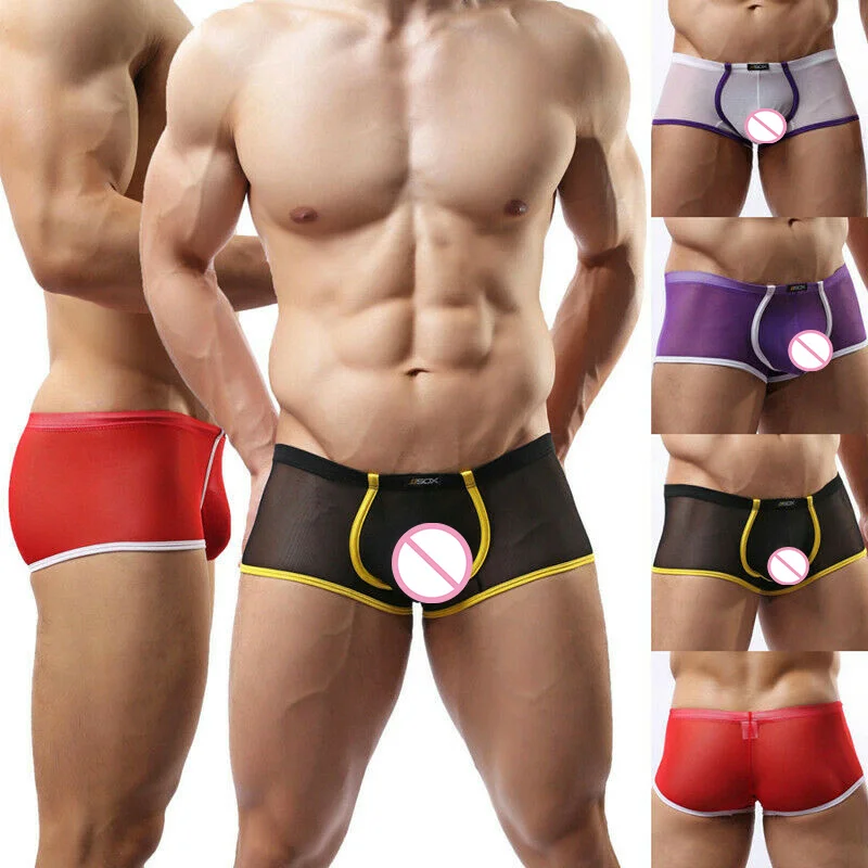 

2PCS Men Sexy Undershirts Exotic Cotton Vest Underwear Men Sleeveless T-shirt Transparent Tank Tops Boxer Shorts Mesh Shirt