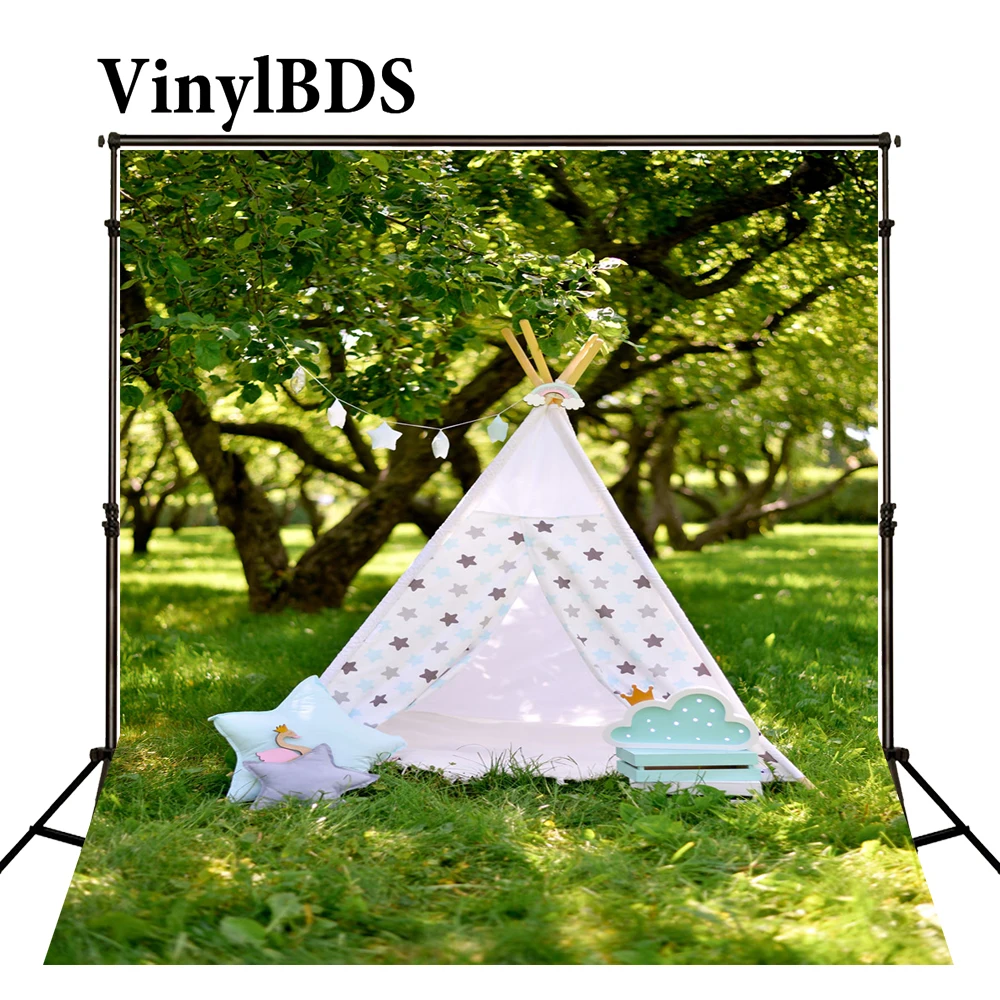 

VinylBDS 5x7ft Photo Backdrop Naturism Children Photos Spring Cartoon Tents Backdrops Scenery Forest Newborn Photo for Studio