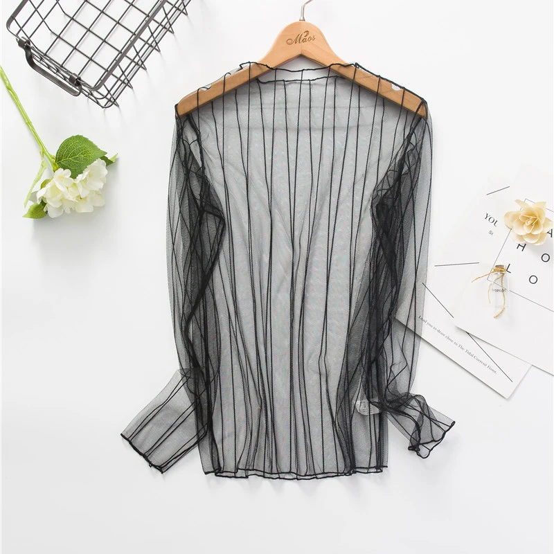

blouse women Womens tops and Blouses Shirts Sexy mesh Shirt Summer Lace See-through Long Sleeve gothic Blouse Transparent