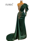 Женское длинное вечернее платье, зеленое этническое платье на одно плечо с пышными рукавами, платье на выпускной