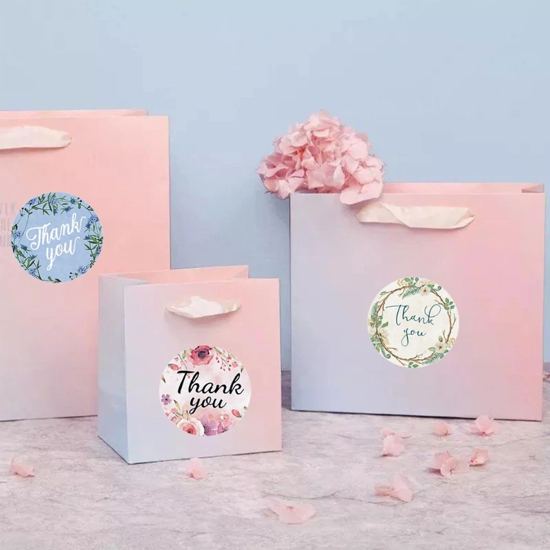 

Thank You" Letters Floral Print Label Stickers Craft Per Roll Stationery Adhesive Sealing Baking Paper Stickers Decorations