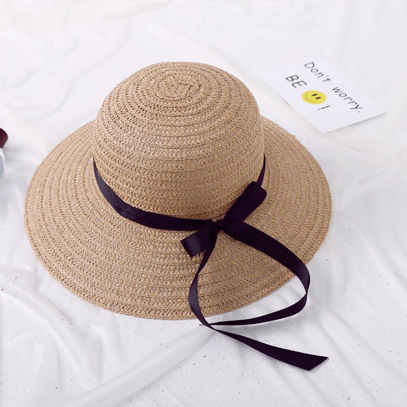 Шляпа от солнца с бантом Женская Соломенная Панама козырьком для отдыха на море и